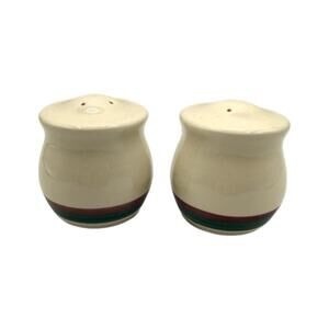 Pfaltzgraff Juniper Salt & Pepper Shaker Set – Mauve / Green Band Trim